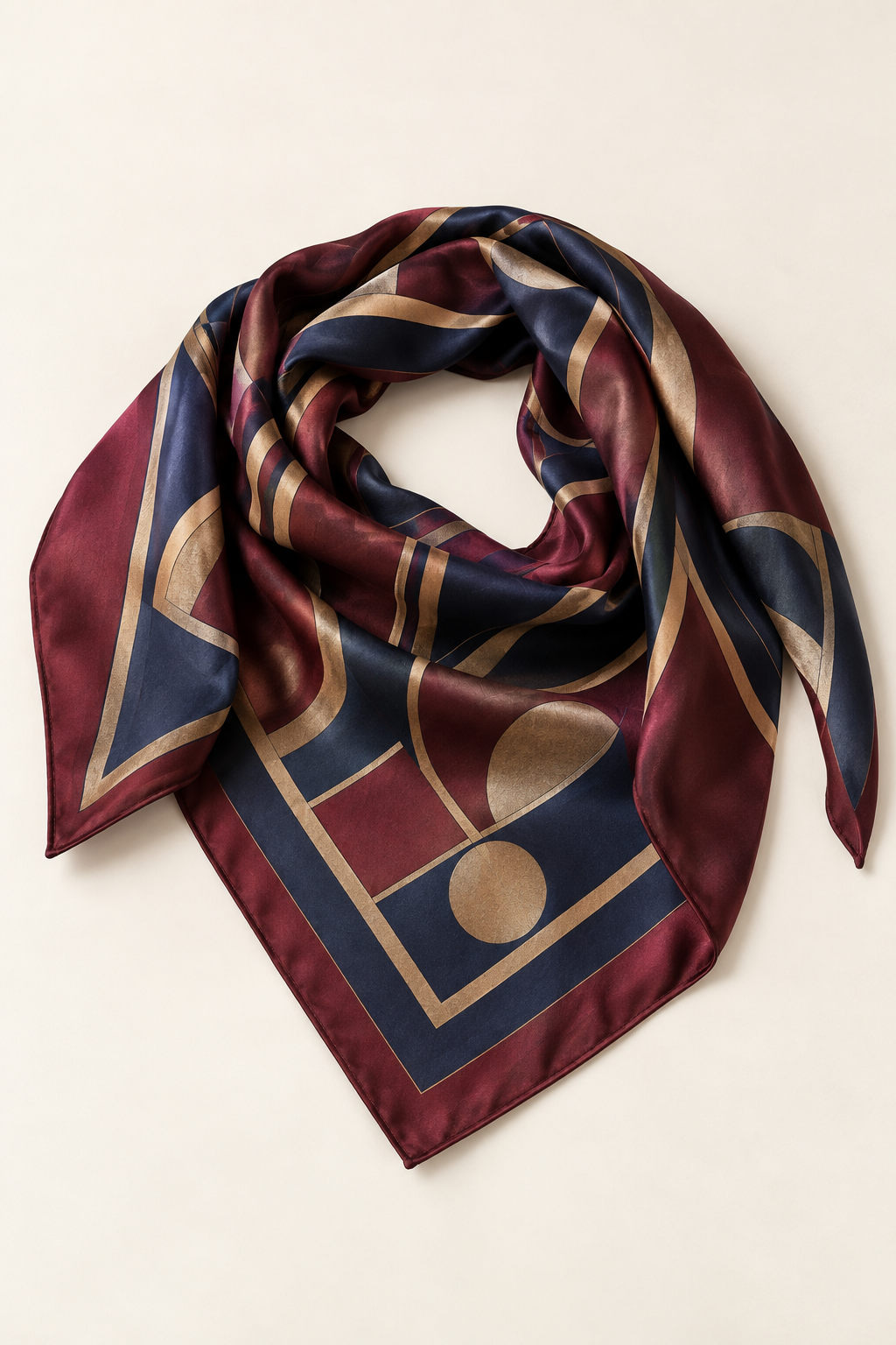 Patterned vintage silk scarf on a light background